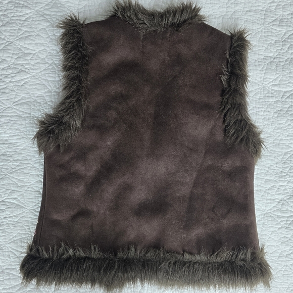 Vintage Y2K Urban Behavior Brown Faux Fur Suede Embroidered Vest Gilet - Picture 6 of 14
